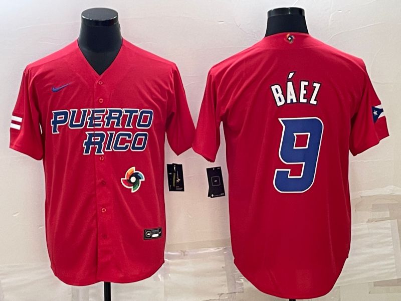 Men 2023 World Cub #9 Baez Red Nike MLB Jersey7
